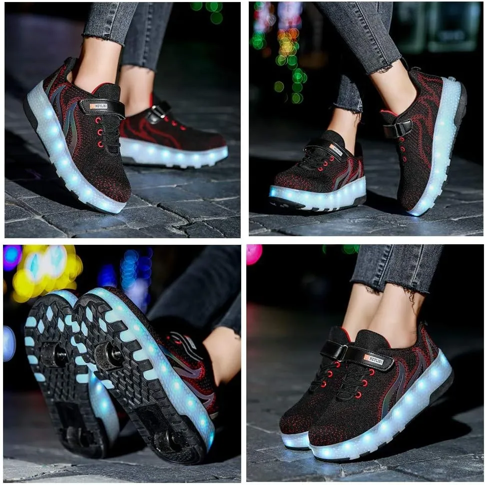 Led Light Roller Skate Sneakers with Wheels Girls Boys Shoes USB Rechargeable Dual Wheel Blinking Skate Sneaker Shoes The Best Gift for KidsBlack-USA 7