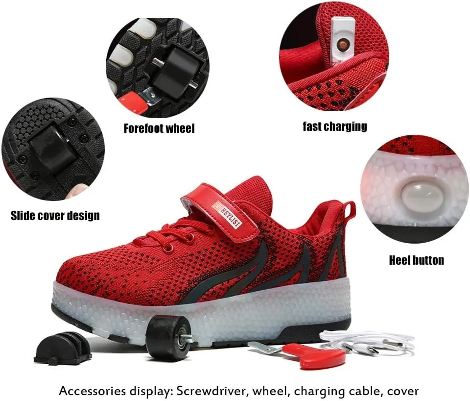 Led Light Roller Skate Sneakers with Wheels Girls Boys Shoes USB Rechargeable Dual Wheel Blinking Skate Sneaker Shoes The Best Gift for KidsBlack-USA 7