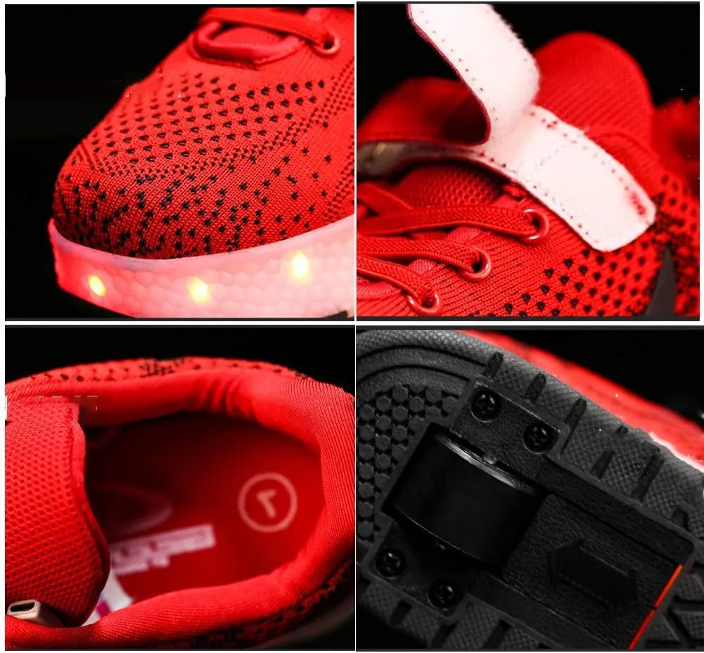 Led Light Roller Skate Sneakers with Wheels Girls Boys Shoes USB Rechargeable Dual Wheel Blinking Skate Sneaker Shoes The Best Gift for KidsBlack-USA 7
