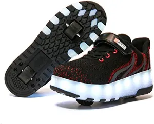 Led Light Roller Skate Sneakers with Wheels Girls Boys Shoes USB Rechargeable Dual Wheel Blinking Skate Sneaker Shoes The Best Gift for KidsBlack-USA 7