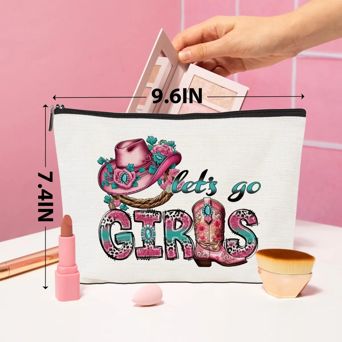 Lets Go Girls Cowgirl Gifts Western Gifts for Women Boho Stuff Cowgirl Makeup Bag Pink Gifts Country Girl Gifts Cowboy Hat Gifts Western Cosmetic Bag Birthday Christmas Friend Gifts