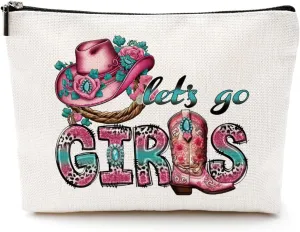 Lets Go Girls Cowgirl Gifts Western Gifts for Women Boho Stuff Cowgirl Makeup Bag Pink Gifts Country Girl Gifts Cowboy Hat Gifts Western Cosmetic Bag Birthday Christmas Friend Gifts