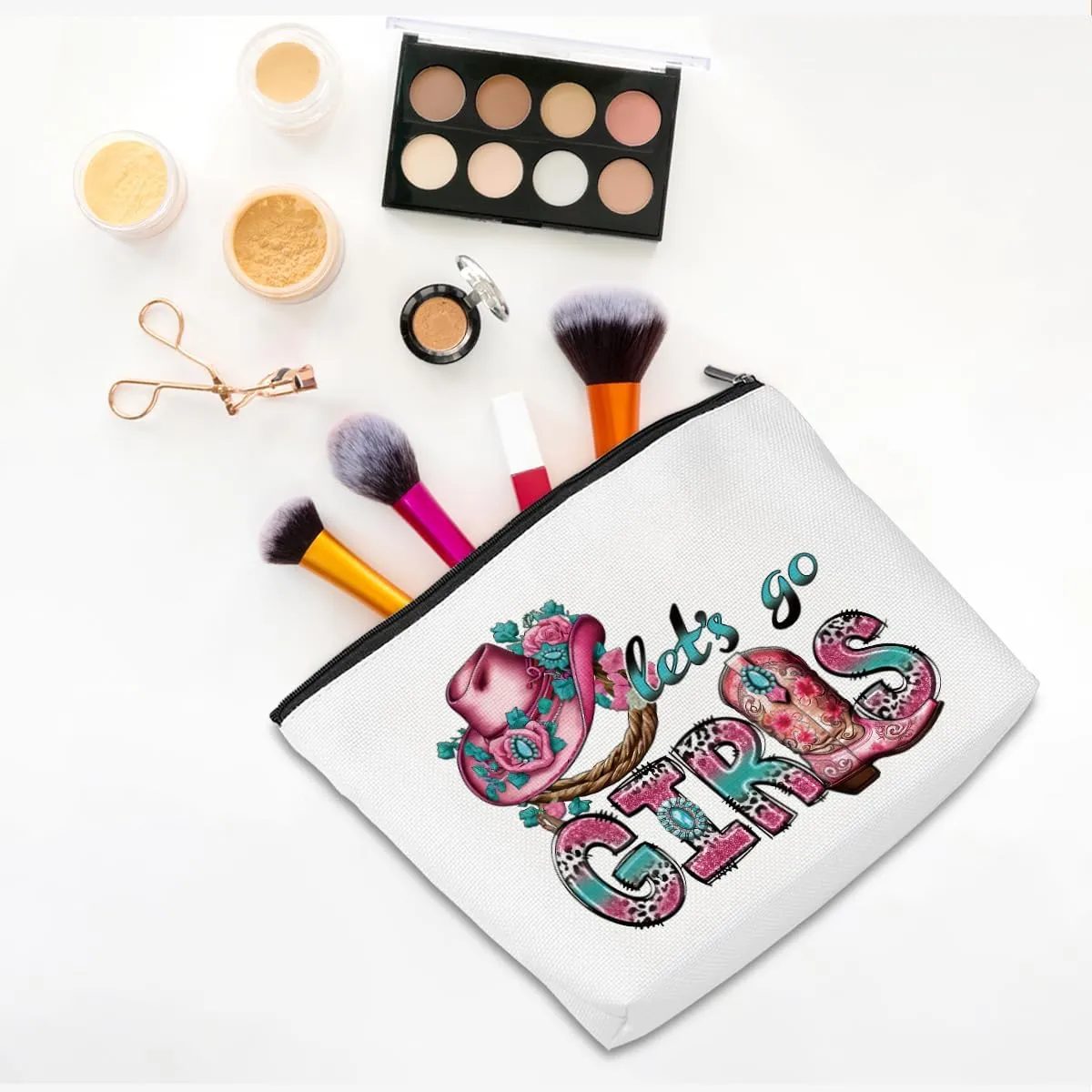 Lets Go Girls Cowgirl Gifts Western Gifts for Women Boho Stuff Cowgirl Makeup Bag Pink Gifts Country Girl Gifts Cowboy Hat Gifts Western Cosmetic Bag Birthday Christmas Friend Gifts