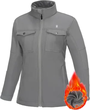 Little Donkey Andy Women's Lightweight Stand Collar Jacket Water Resistant Windbreaker Fleece Lined Coat Iron Grey XL