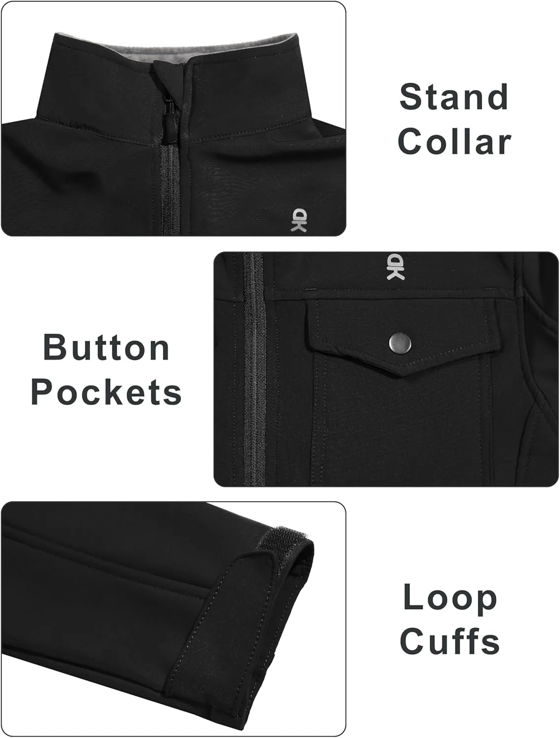 Little Donkey Andy Women's Lightweight Stand Collar Jacket Water Resistant Windbreaker Fleece Lined Warm Coat