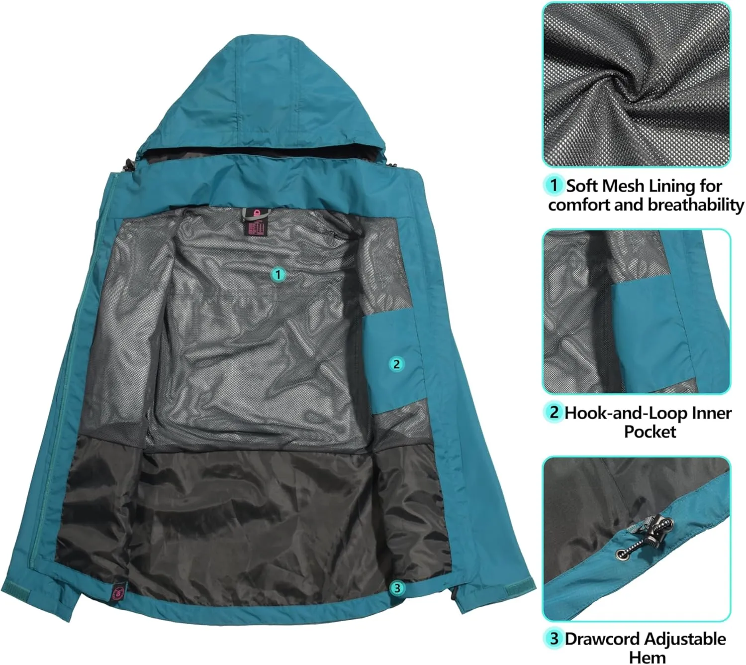Little Donkey Andy Women's Waterproof Rain Jacket with Hood Breathable Lightweight Windbreaker Rain Shell Coat