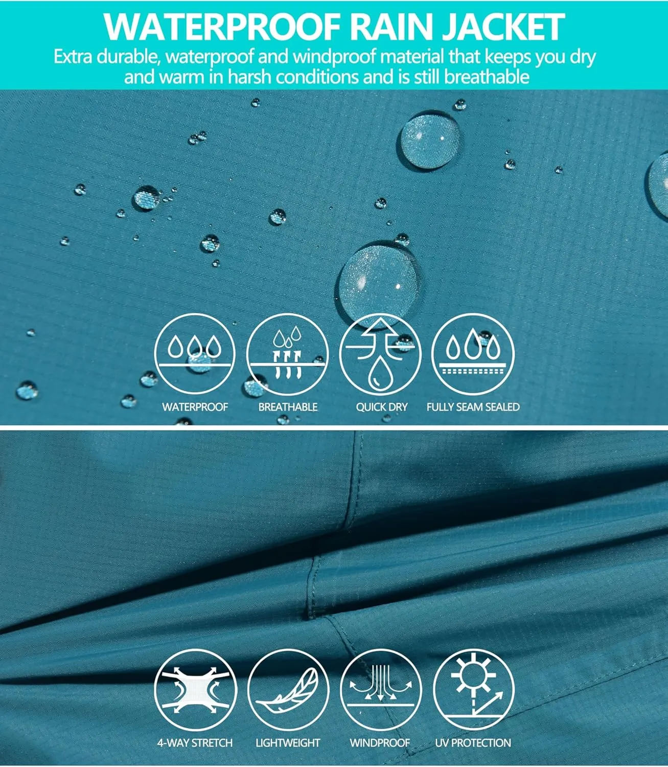 Little Donkey Andy Women's Waterproof Rain Jacket with Hood Breathable Lightweight Windbreaker Rain Shell Coat