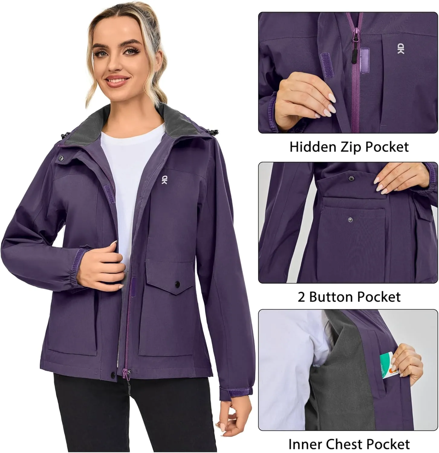 Little Donkey Andy Womens Waterproof Rain jacket with Hood Lightweight Windbreaker Raincoat Shell for Camping Hiking