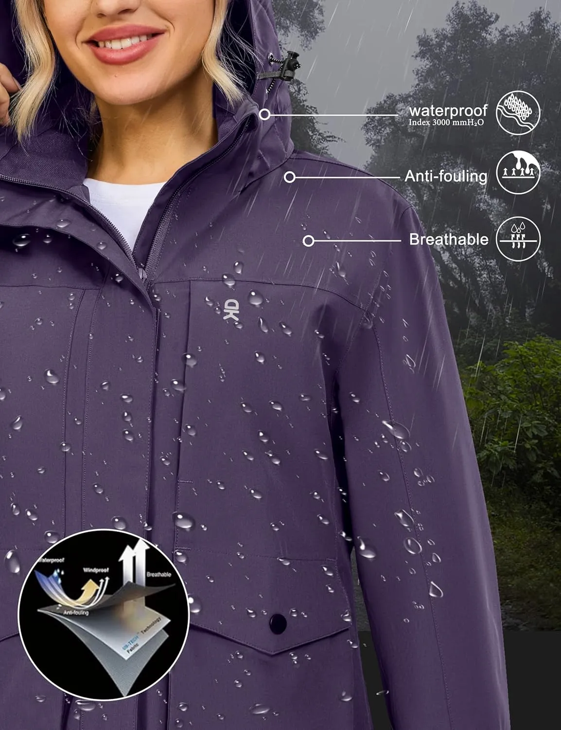 Little Donkey Andy Womens Waterproof Rain jacket with Hood Lightweight Windbreaker Raincoat Shell for Camping Hiking