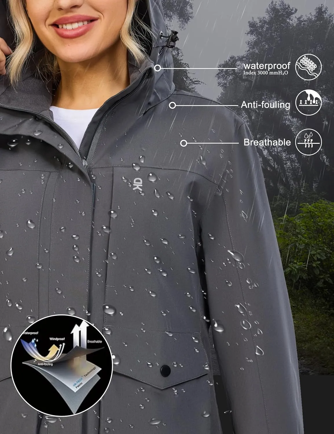 Little Donkey Andy Womens Waterproof Rain jacket with Hood Lightweight Windbreaker Raincoat Shell for Camping Hiking