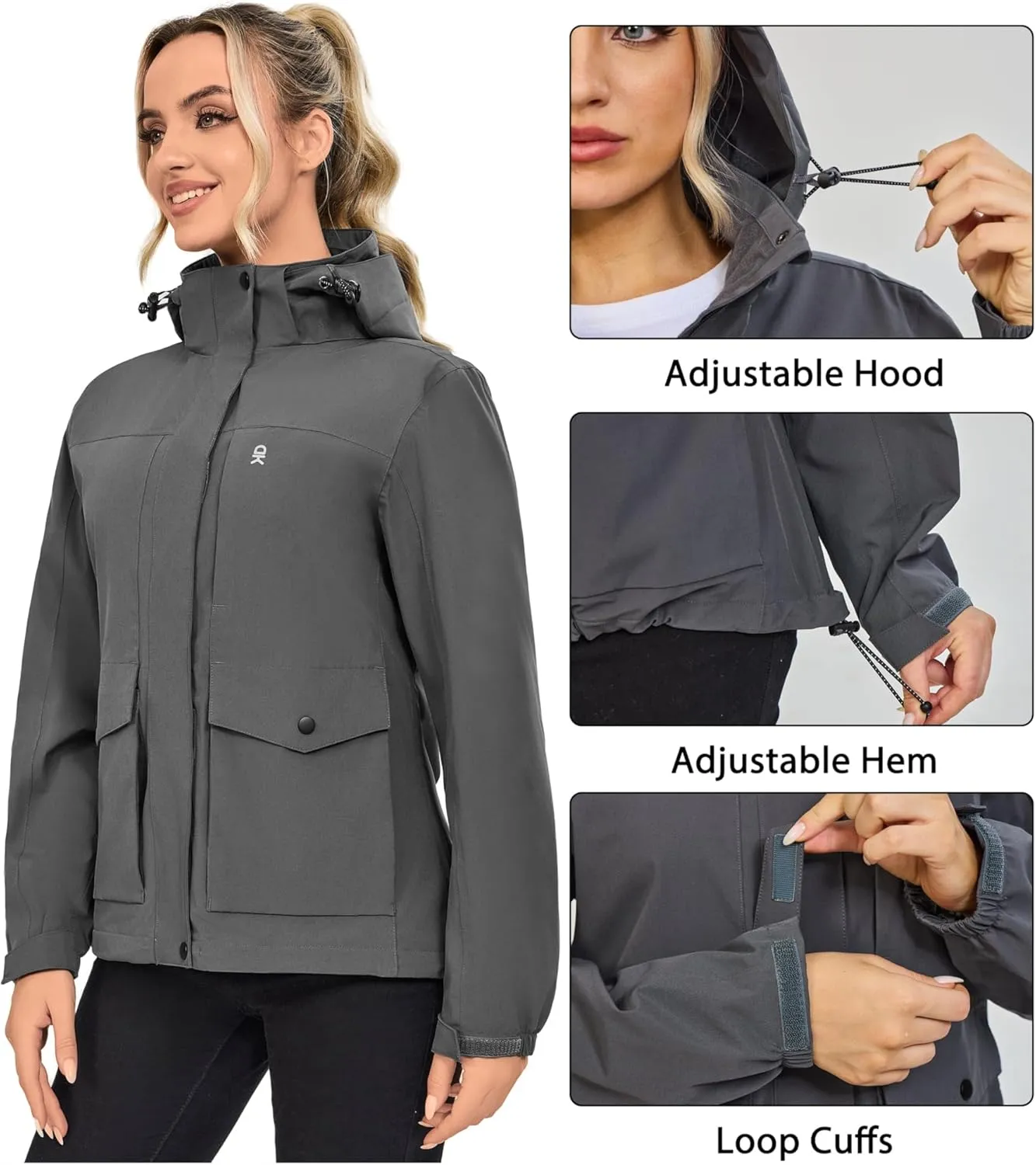 Little Donkey Andy Womens Waterproof Rain jacket with Hood Lightweight Windbreaker Raincoat Shell for Camping Hiking