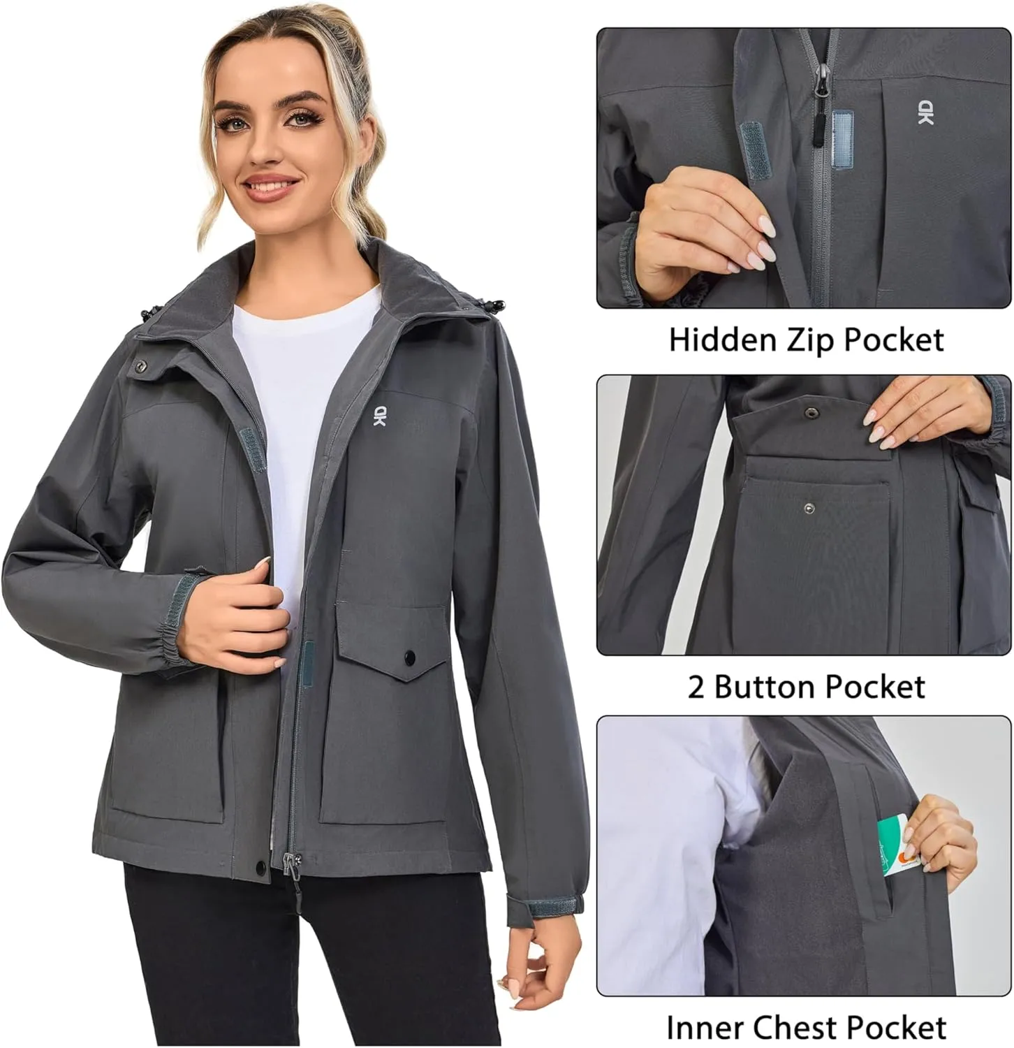 Little Donkey Andy Womens Waterproof Rain jacket with Hood Lightweight Windbreaker Raincoat Shell for Camping Hiking