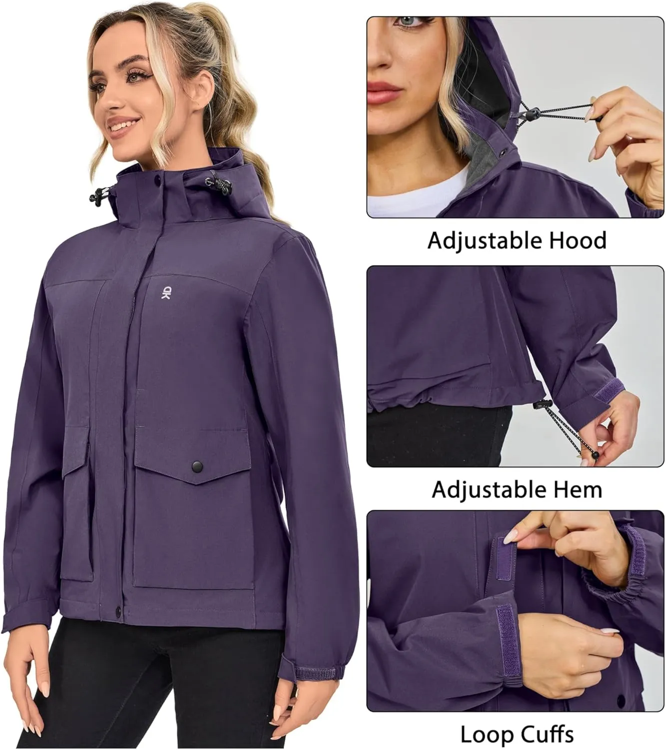 Little Donkey Andy Womens Waterproof Rain jacket with Hood Lightweight Windbreaker Raincoat Shell for Camping Hiking