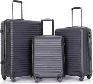 Luggage Sets 3 Piece Suitcase Set ABS Lightweight Carry On Luggage with Spinner Wheels, Hardside Suitcases Durable Luggage Hardside with Two Hooks & TSA Lock (20/24/28) Black