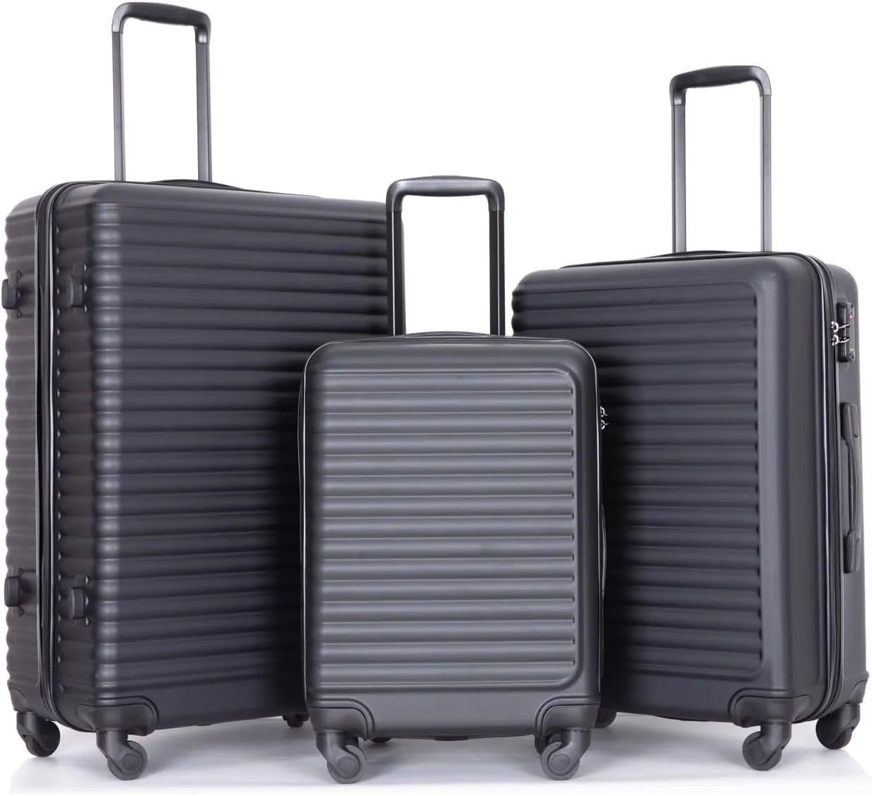 Luggage Sets 3 Piece Suitcase Set ABS Lightweight Carry On Luggage with Spinner Wheels, Hardside Suitcases Durable Luggage Hardside with Two Hooks & TSA Lock (20/24/28) Black
