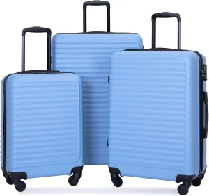 Luggage Sets 3 Piece Suitcase Set ABS Lightweight Carry On Luggage with Spinner Wheels, Hardside Suitcases Durable Luggage Hardside with Two Hooks & TSA Lock (20/24/28) Light Blue