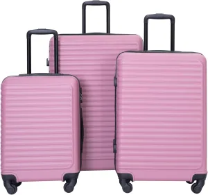 Luggage Sets 3 Piece Suitcase Set ABS Lightweight Carry On Luggage with Spinner Wheels, Hardside Suitcases Durable Luggage Hardside with Two Hooks & TSA Lock (20/24/28) Pink