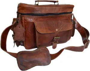 Madosh, Men's Genuine Leather Crossbody Shoulder Bag Briefcase Style Camera Lense Protector Bag