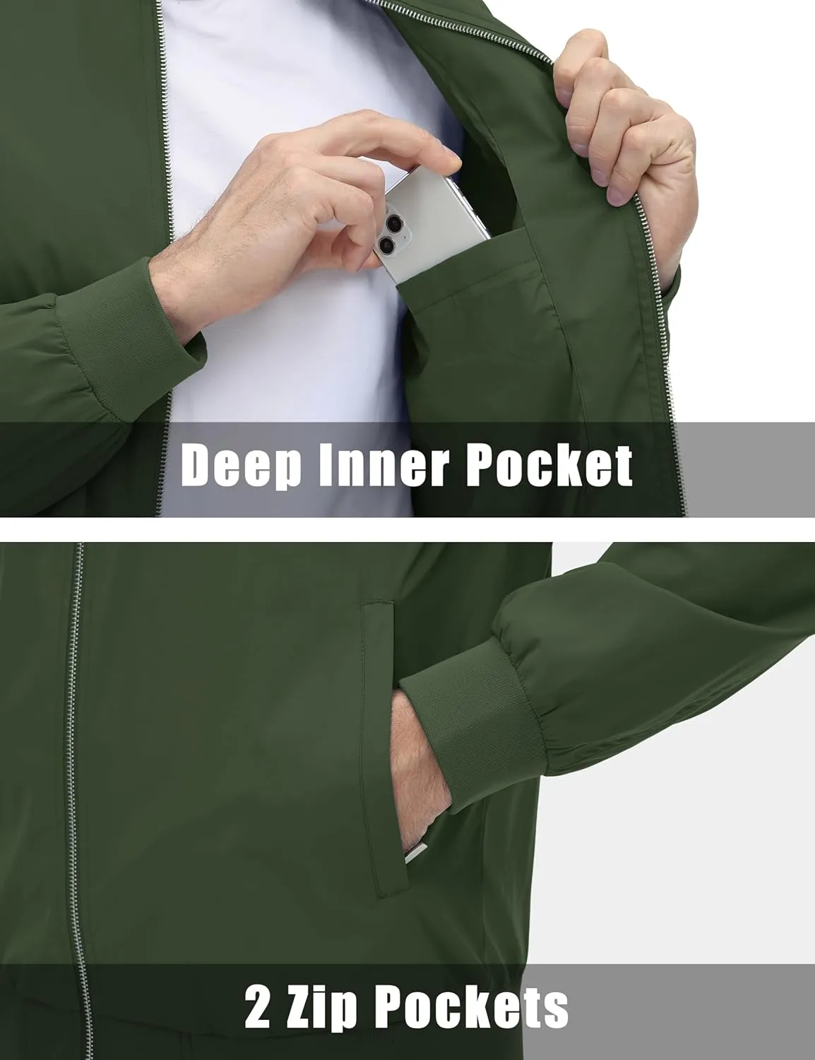 MAGCOMSEN Men's Lightweight Bomber Jacket Windproof Water Resistant Zip Up Coat Stand Up Collar Windbreaker with 3 Pockets