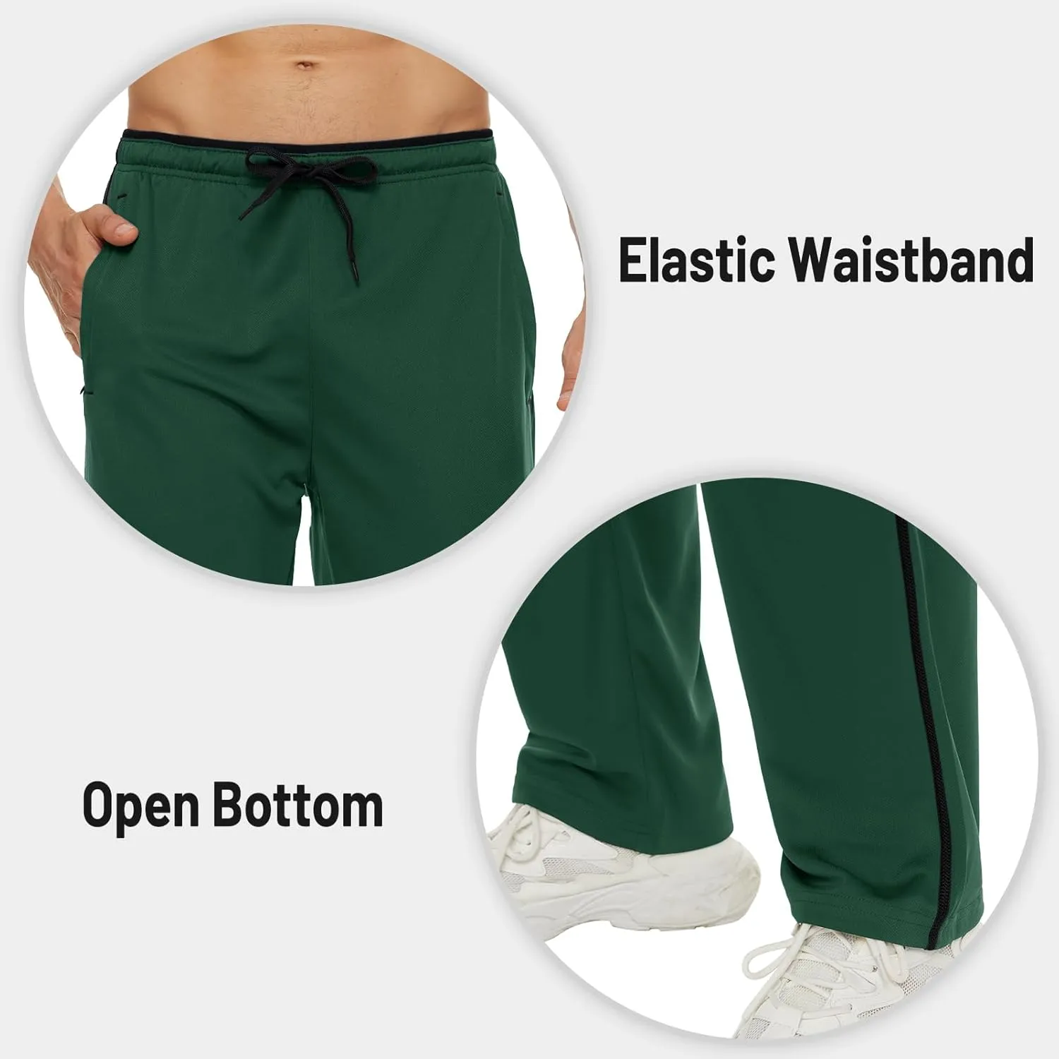 MAGNIVIT Men's Lightweight Sweatpants Loose Fit Open Bottom Mesh Athletic Pants with Zipper Pockets