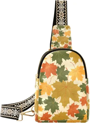 Maple Leaves Small Sling Bag for Women,Leather Fanny Pack,Crossbody Waist Bag With Adjustable Guitar Strap