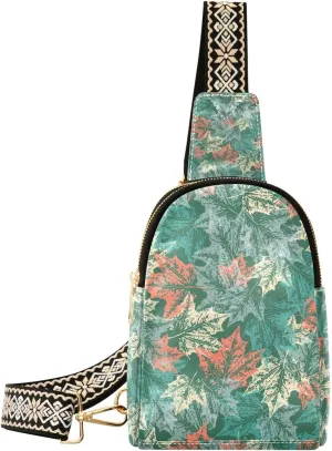 Maple Leaves Small Sling Bag for Women,Leather Fanny Pack,Crossbody Waist Bag With Adjustable Guitar Strap