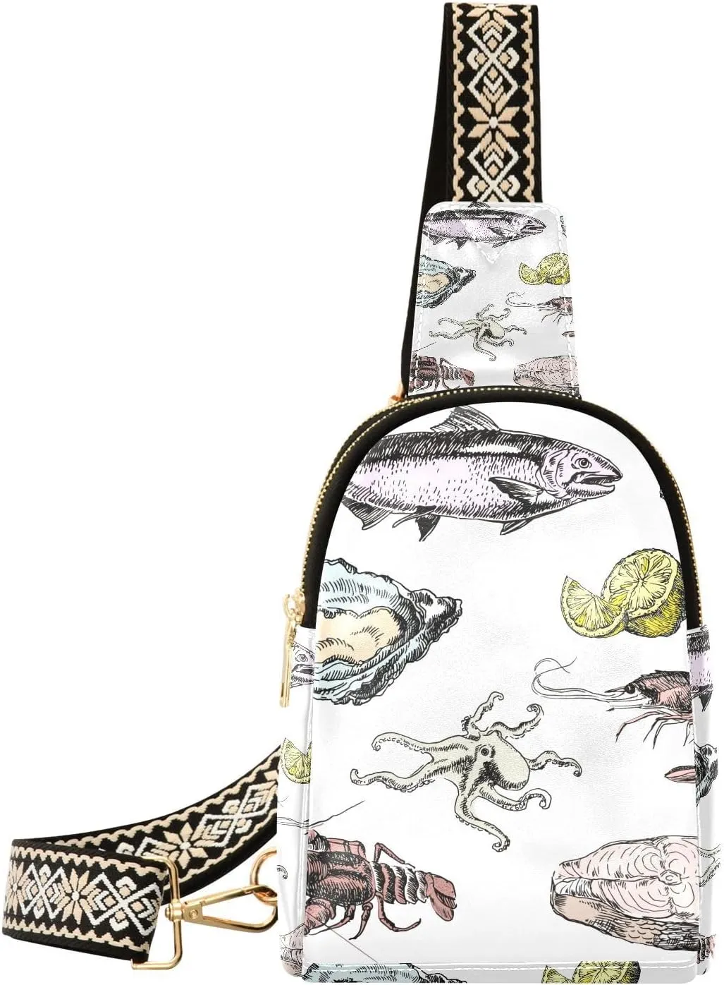 Marine Organism Small Sling Bag for Women,Leather Fanny Pack,Crossbody Waist Bag With Adjustable Guitar Strap