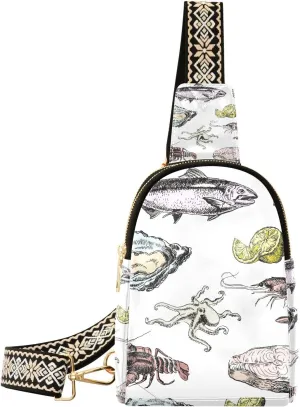 Marine Organism Small Sling Bag for Women,Leather Fanny Pack,Crossbody Waist Bag With Adjustable Guitar Strap