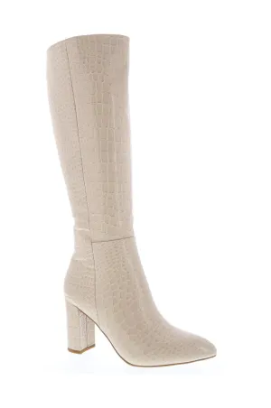 Martha - Embossed Croc Chunky Heel Boots, Inward-Zipper Closure, Stylish Winter Footwear, Bold & Comfortable for Casual or Dressy Outfits