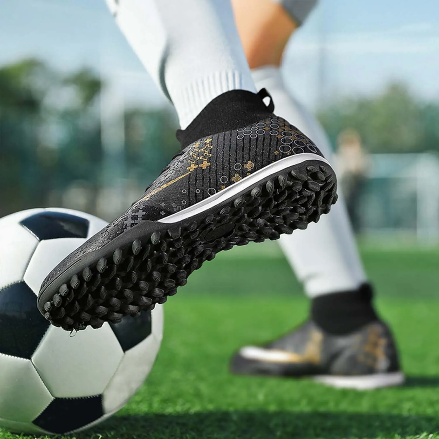 MEBAMY Unisex High top Soccer Boots Outdoor Athletic Sneaker Turf Football Shoes SD