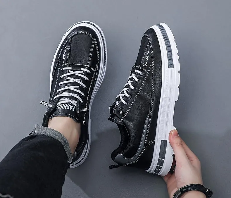 Men's Low-Top Skate Shoes - Slip-On Elastic Lace Sneakers for Walking & Outdoor | Non-Slip Durable Comfortable Shoes for All Seasons