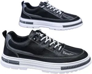 Men's Low-Top Skate Shoes - Slip-On Elastic Lace Sneakers for Walking & Outdoor | Non-Slip Durable Comfortable Shoes for All Seasons