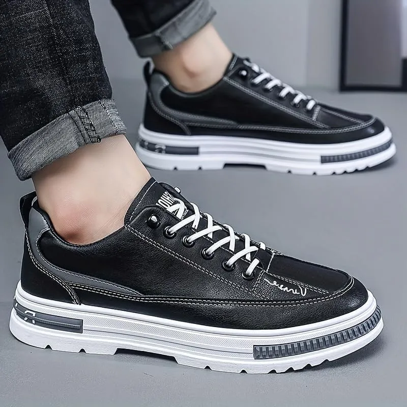 Men's Low-Top Skate Shoes - Slip-On Elastic Lace Sneakers for Walking & Outdoor | Non-Slip Durable Comfortable Shoes for All Seasons
