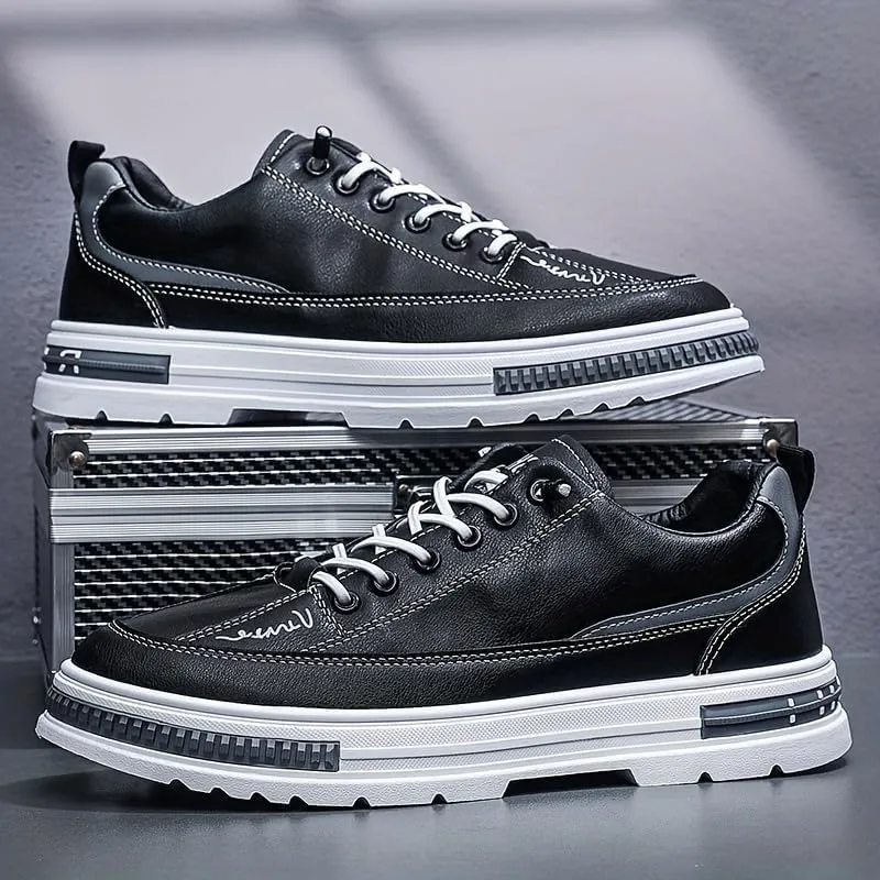Men's Low-Top Skate Shoes - Slip-On Elastic Lace Sneakers for Walking & Outdoor | Non-Slip Durable Comfortable Shoes for All Seasons