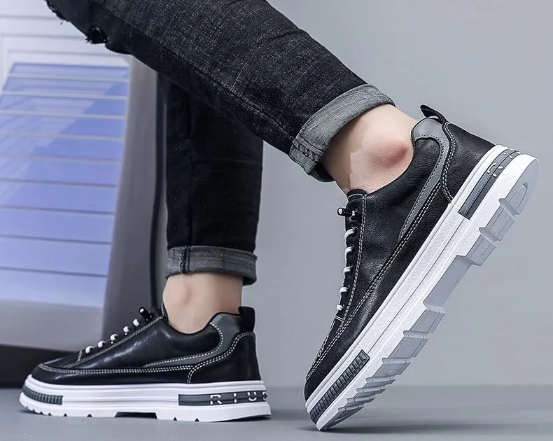Men's Low-Top Skate Shoes - Slip-On Elastic Lace Sneakers for Walking & Outdoor | Non-Slip Durable Comfortable Shoes for All Seasons