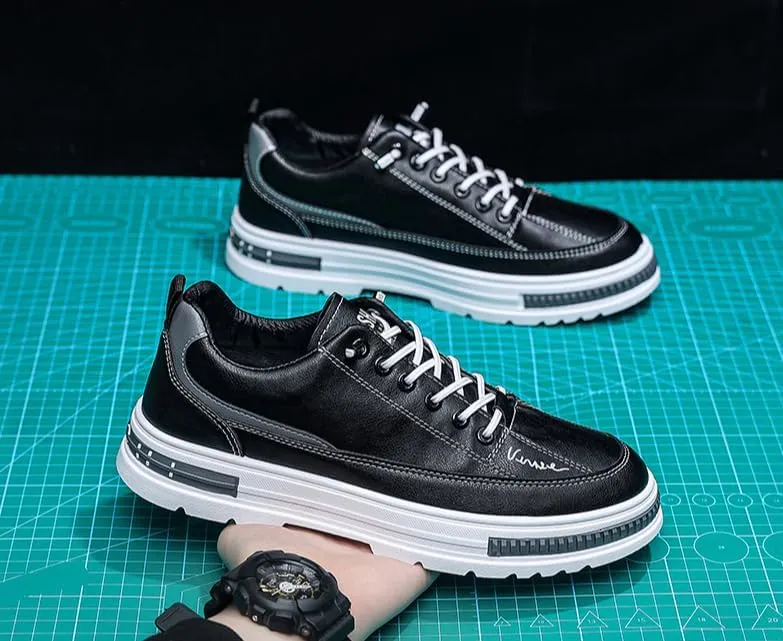 Men's Low-Top Skate Shoes - Slip-On Elastic Lace Sneakers for Walking & Outdoor | Non-Slip Durable Comfortable Shoes for All Seasons