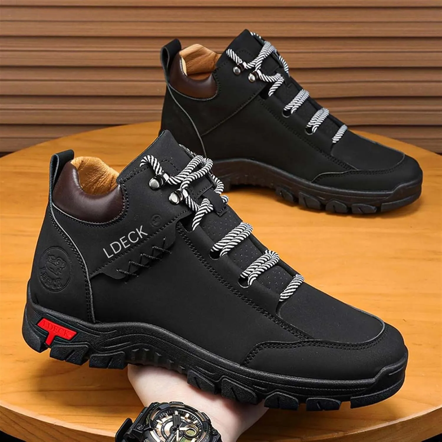 Mens Outdoor Lightweight Hiking Shoes Waterproof Trailing Trekking Breathable Walking Shoes Non Slip Comfortable Lace Up Sneakers Round Toe Arch Support Running Sports Shoes