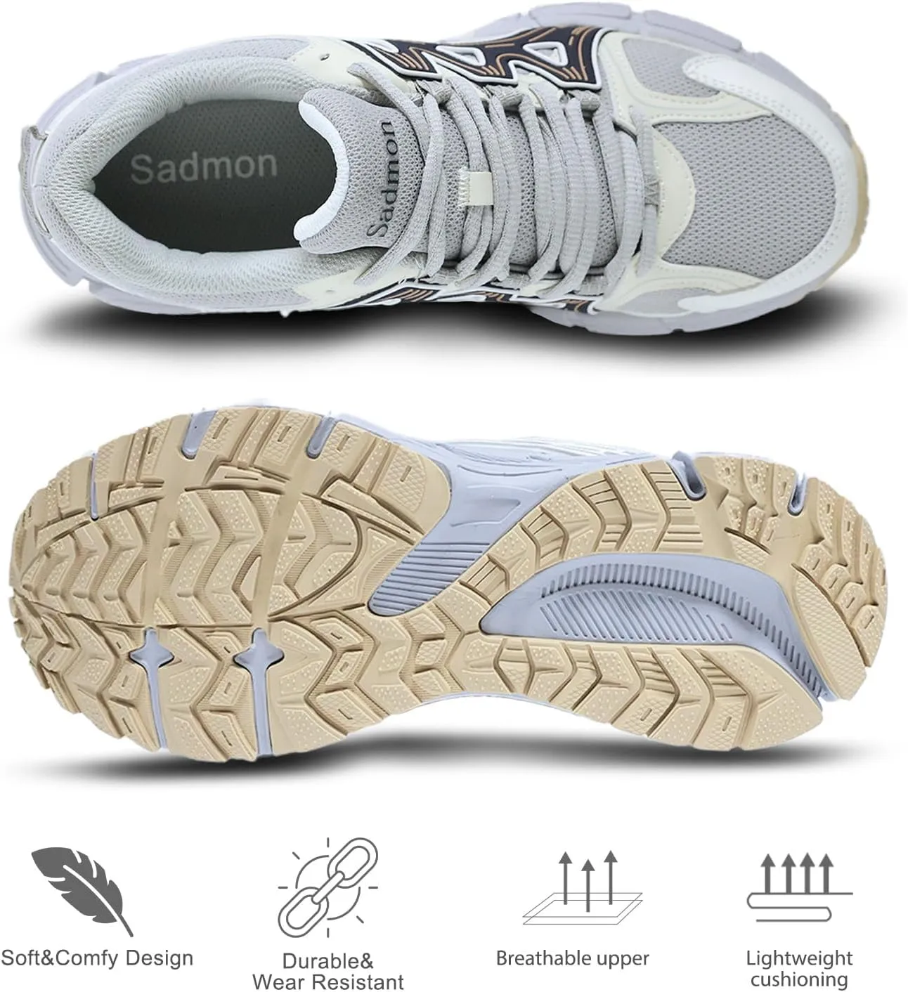Men's Slip Resistant Trail Running Shoes - Supportive Athletic Shoes for Outdoor Fitness Walking, Road Running and Gym Training