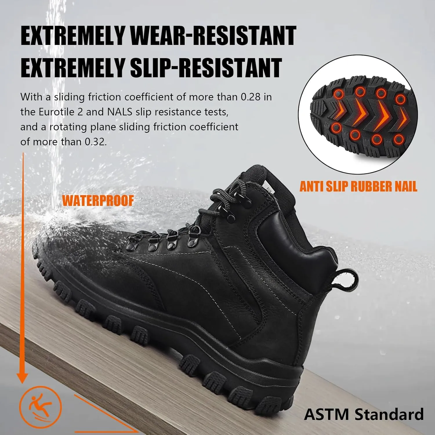 Mens steel toe work boots - ASTM Steel Toe   Waterproof   2 Different Insoles   Anti-slip Rubber Outsole   Multiple Application Scenarios