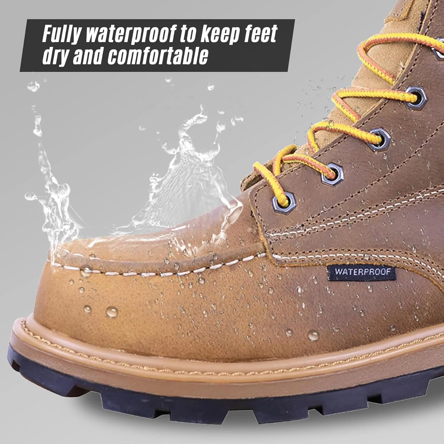 Mens Steel Toe Work Boots With 2 Different Insoles Waterproof Insulated Non Slip & Oil Resistant ASTM F2413