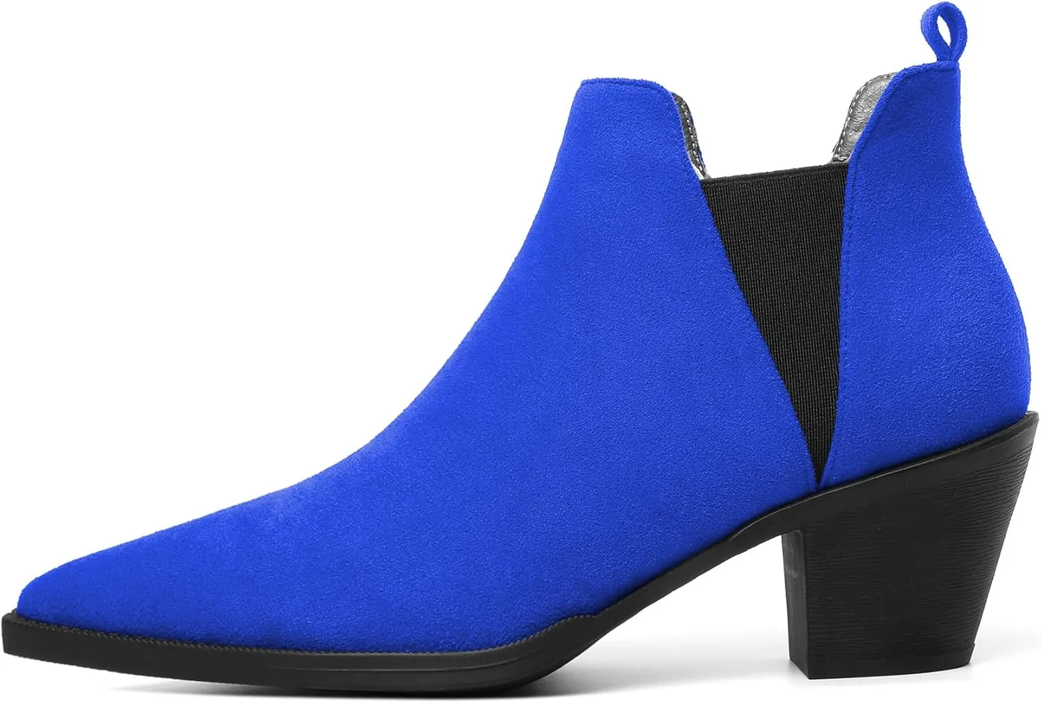 Mettesally Womens Chelsea Ankle Boots Pointed Toe Mid Chunky Heels Slip On Work Cutout Short Booties Shoes