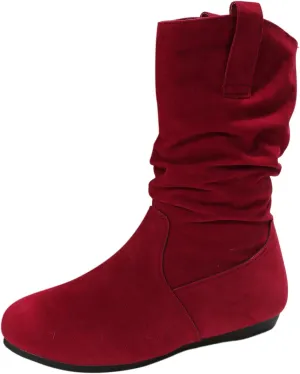 Mid Calf Boots for Women Fall Boots Ladies Fashion Solid Colour Round Toe Suede Flat Bottom Sleeve Mid Calf Boots
