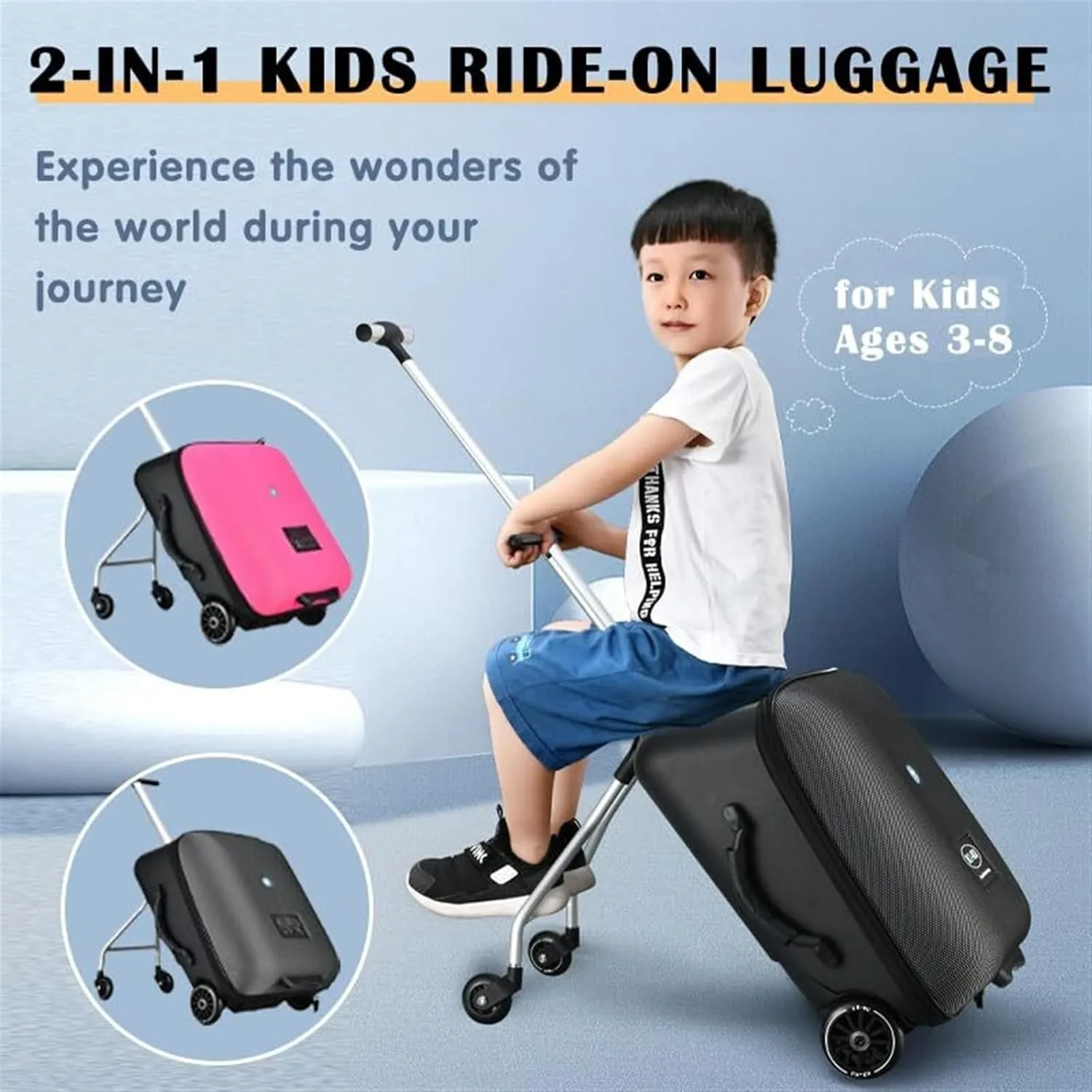 MiroDo Kids Ride-On Suitcase, Children's Travel Luggage With Spinner Wheels, Carry On Trolley Luggage With Password Lock, Hand Luggage For Air Travel (Size : Black)