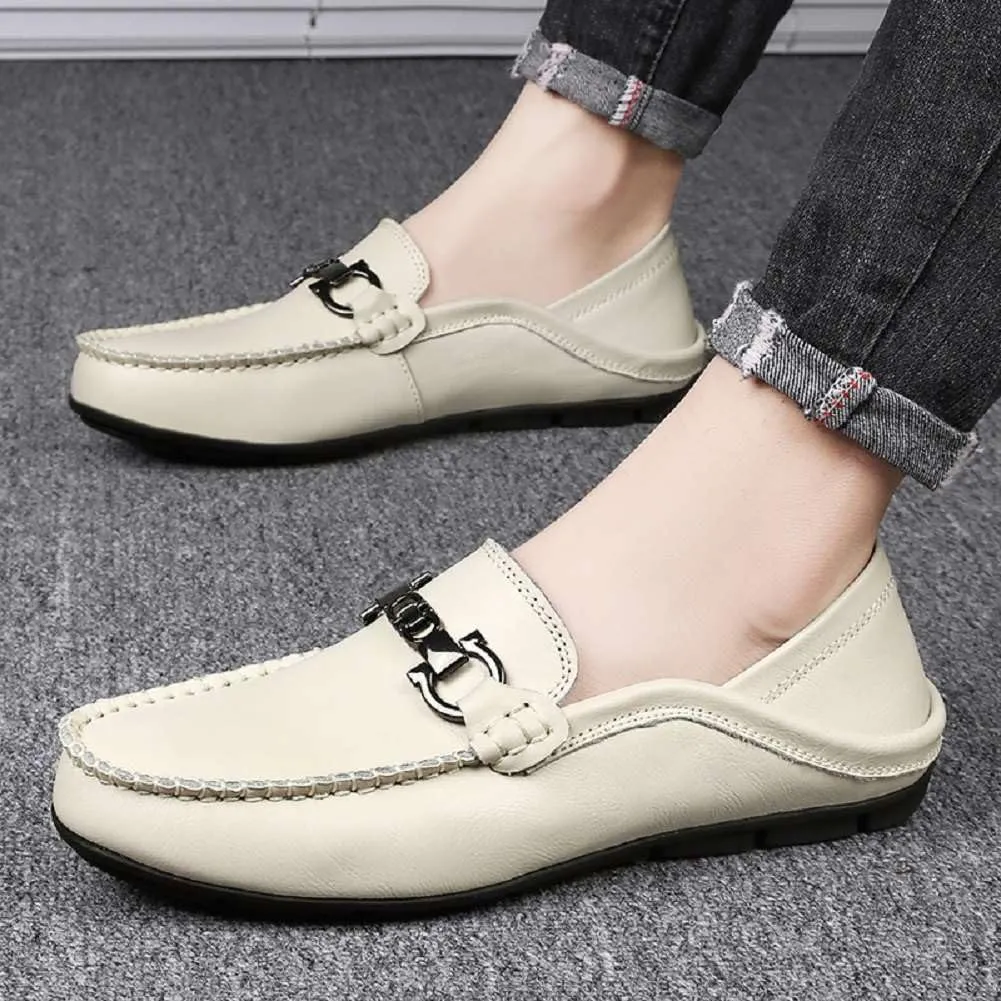 mitvr Men's Loafers Leather Slip On Soft Boat Shoes Outdoor Lightweight Walking Driving Shoes