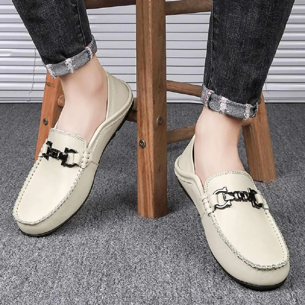 mitvr Men's Loafers Leather Slip On Soft Boat Shoes Outdoor Lightweight Walking Driving Shoes