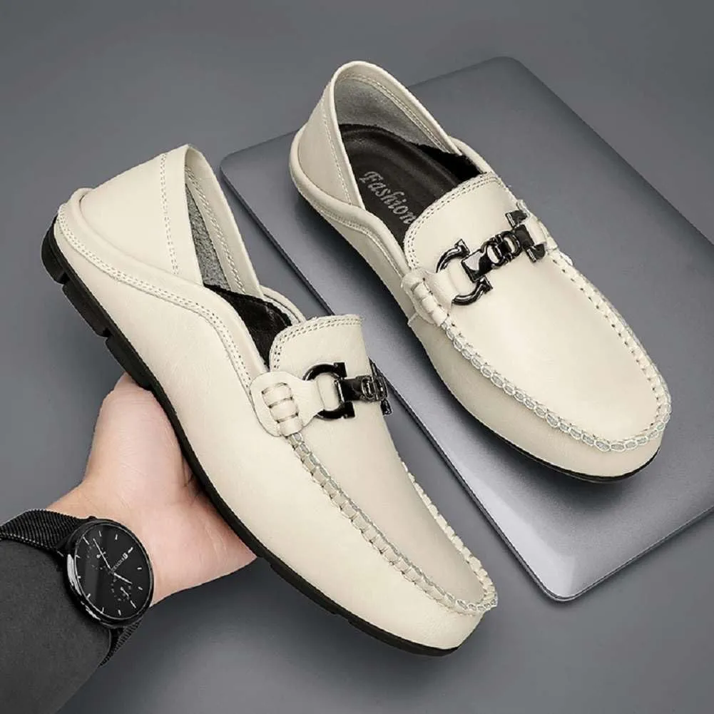 mitvr Men's Loafers Leather Slip On Soft Boat Shoes Outdoor Lightweight Walking Driving Shoes