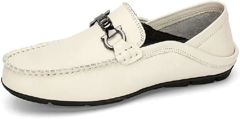 mitvr Men's Loafers Leather Slip On Soft Boat Shoes Outdoor Lightweight Walking Driving Shoes