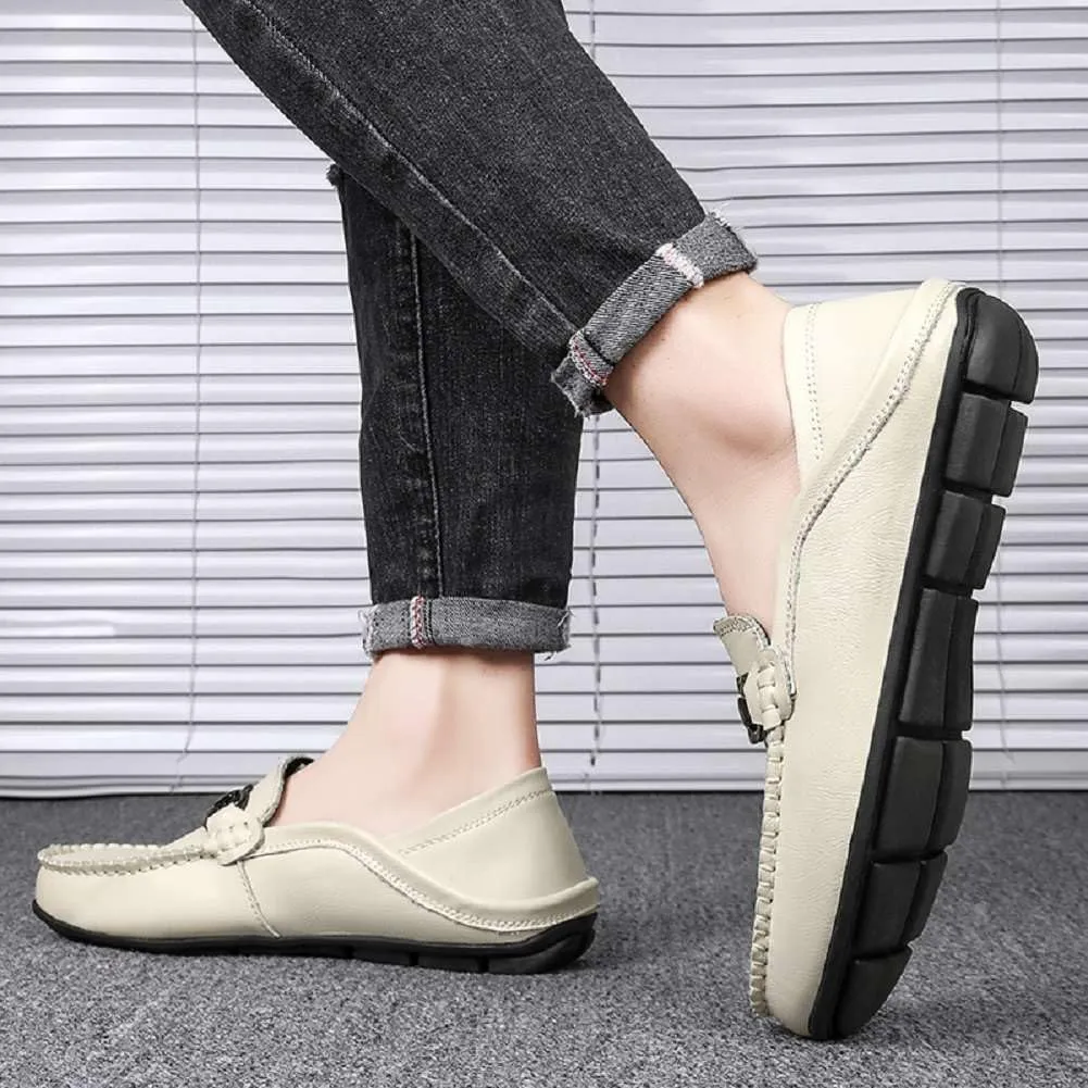 mitvr Men's Loafers Leather Slip On Soft Boat Shoes Outdoor Lightweight Walking Driving Shoes