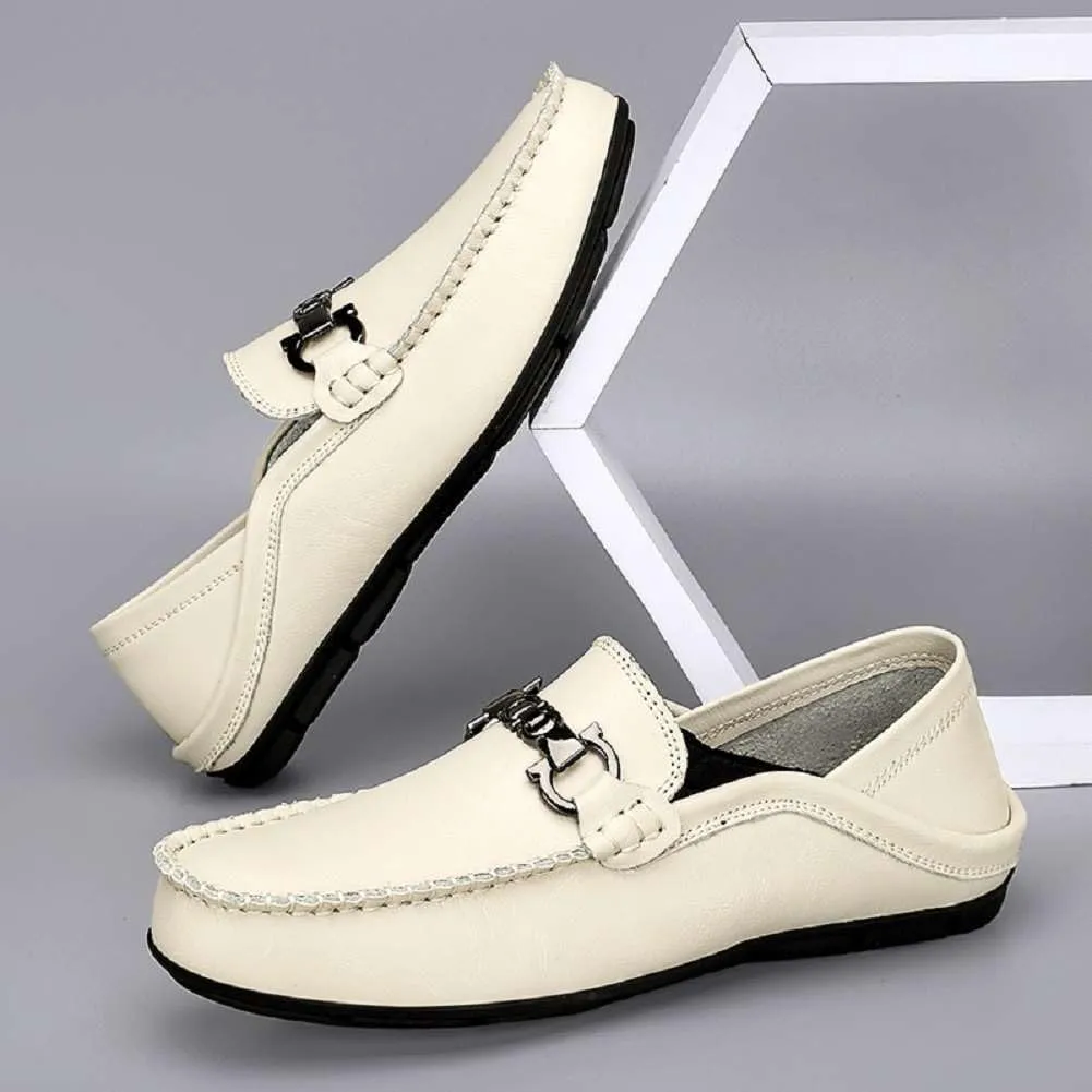 mitvr Men's Loafers Leather Slip On Soft Boat Shoes Outdoor Lightweight Walking Driving Shoes