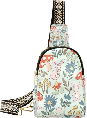 Mushroom Small Sling Bag for Women,Leather Fanny Pack,Crossbody Waist Bag With Adjustable Guitar Strap